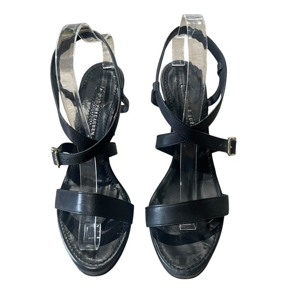 Ralph Lauren Collection Heels Size 10 Black Leather Strappy 4” Stiletto Open Toe - Picture 4 of 12